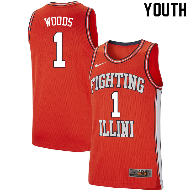 Youth #1 Ray Woods Illinois Fighting Illini College Basketball Jerseys Sale-Retro